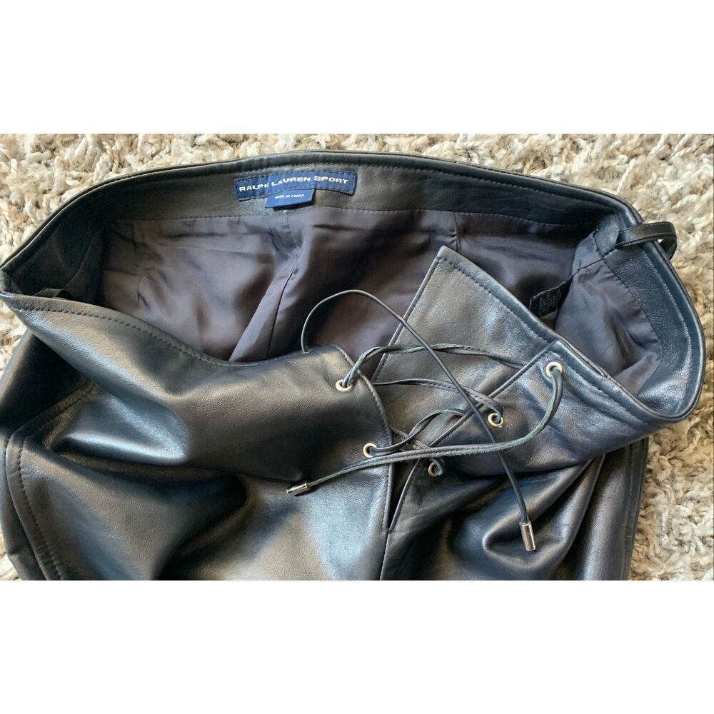 NEW nwot RALPH LAUREN SPORT navy blue TIE FRONT LEATHER VINTAGE PANTS sz 8 - Picture 5 of 11